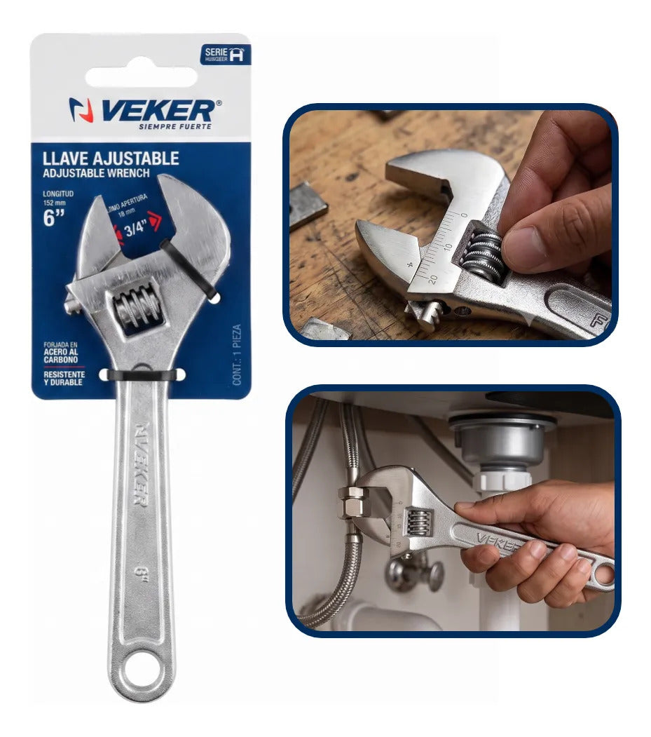 Llave Perico Ajustable 6 Pulgadas Pavonada Veker 12470