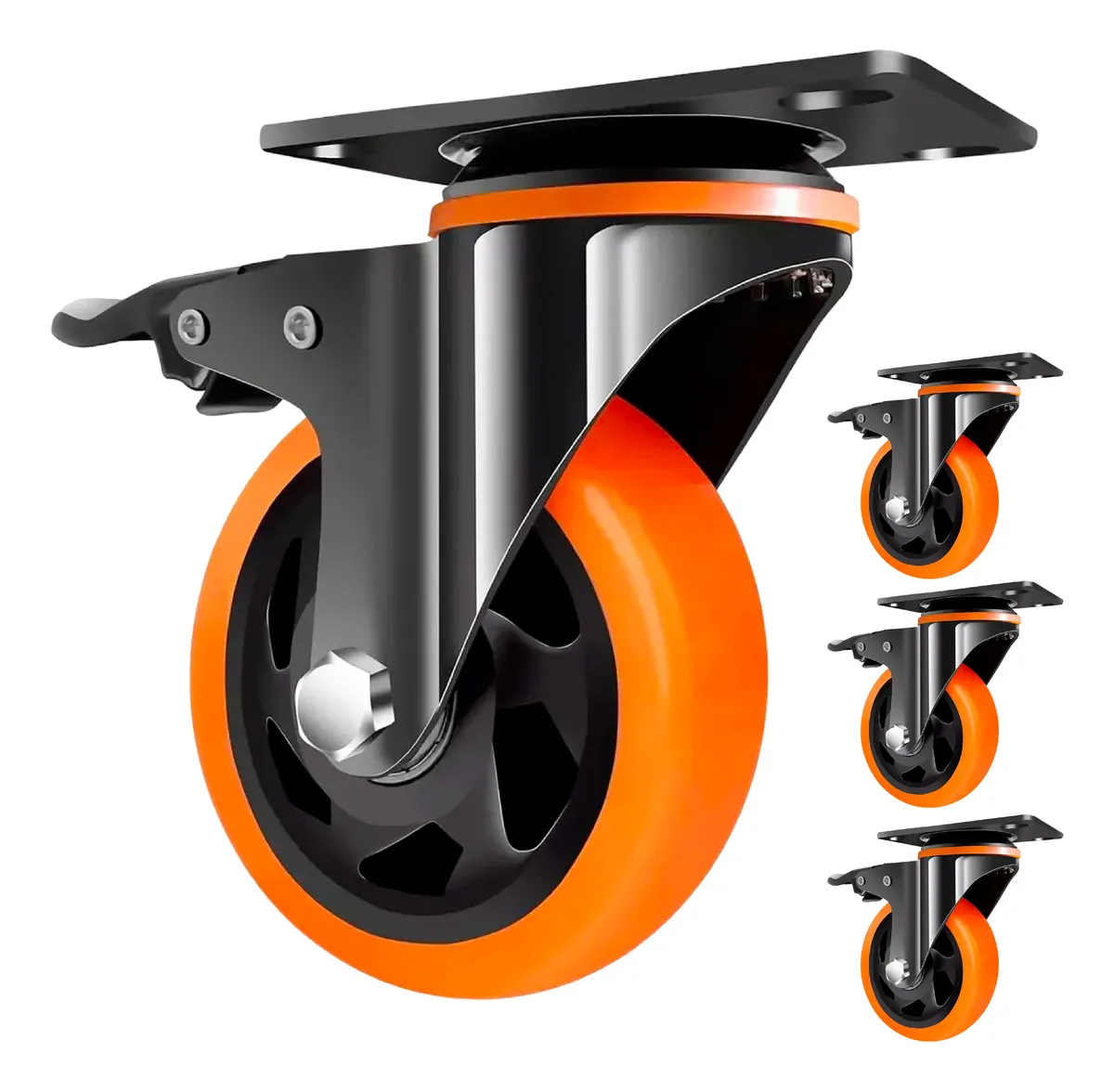 Rodaja Giratoria Rueda 75 mm Doble Balero Con Freno Tycon Naranja