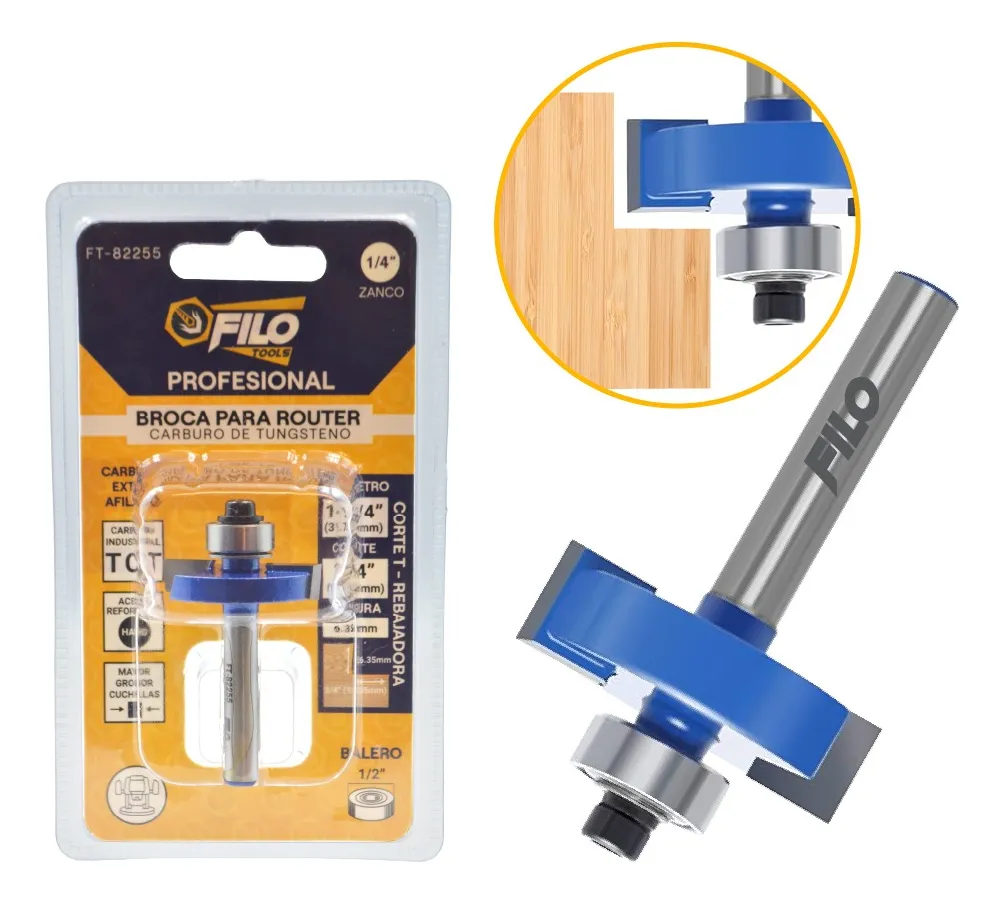 Broca Para Router Altura 6.35 mm Rebajadora de Madera Corte T 1 Pieza