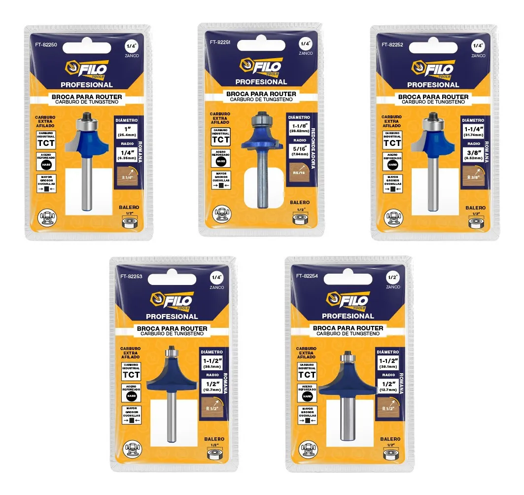 Set 5 Piezas Broca Para Router Rebajadora de Madera Redondeadora