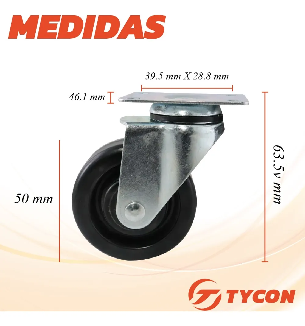 Rodaja Rueda Giratoria Hule 50 mm Con Balero y Placa 1 Pieza