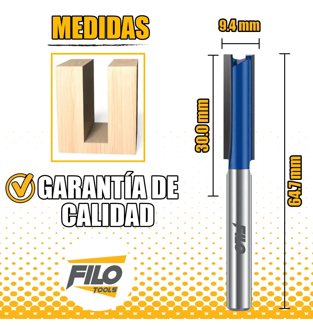 Broca Acanaladora Router Diámetro 3/8" Zanco 1/4" Corte 30 mm