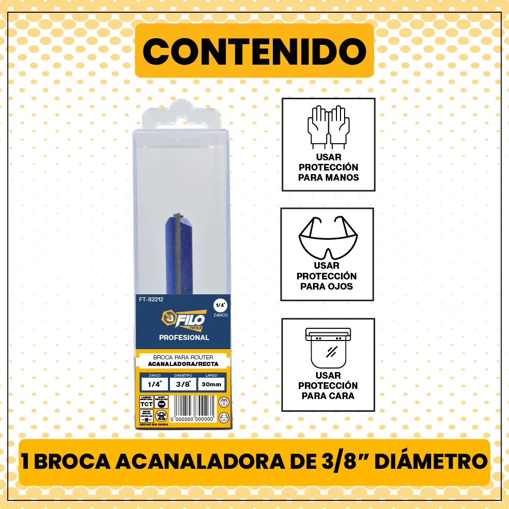 Broca Acanaladora Router Diámetro 3/8" Zanco 1/4" Corte 30 mm