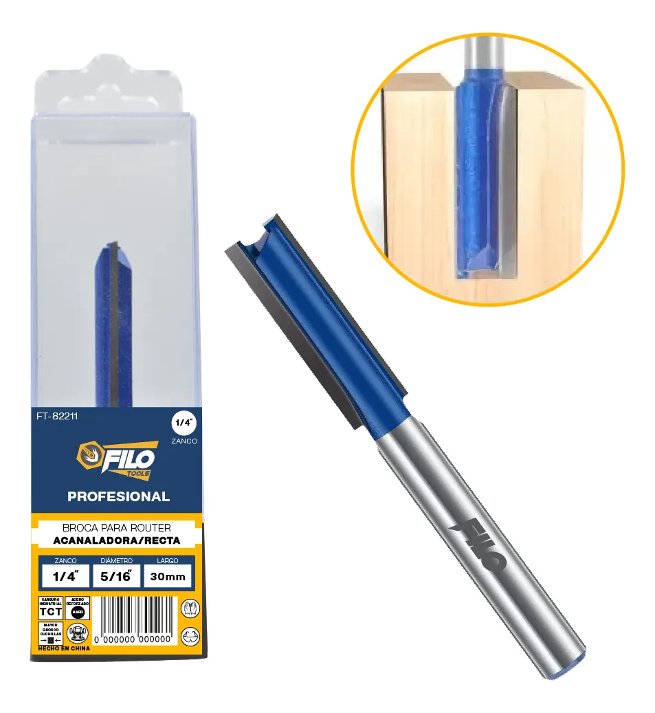 Broca Acanaladora Router Diámetro 5/16" Zanco 1/4" Corte 30 mm