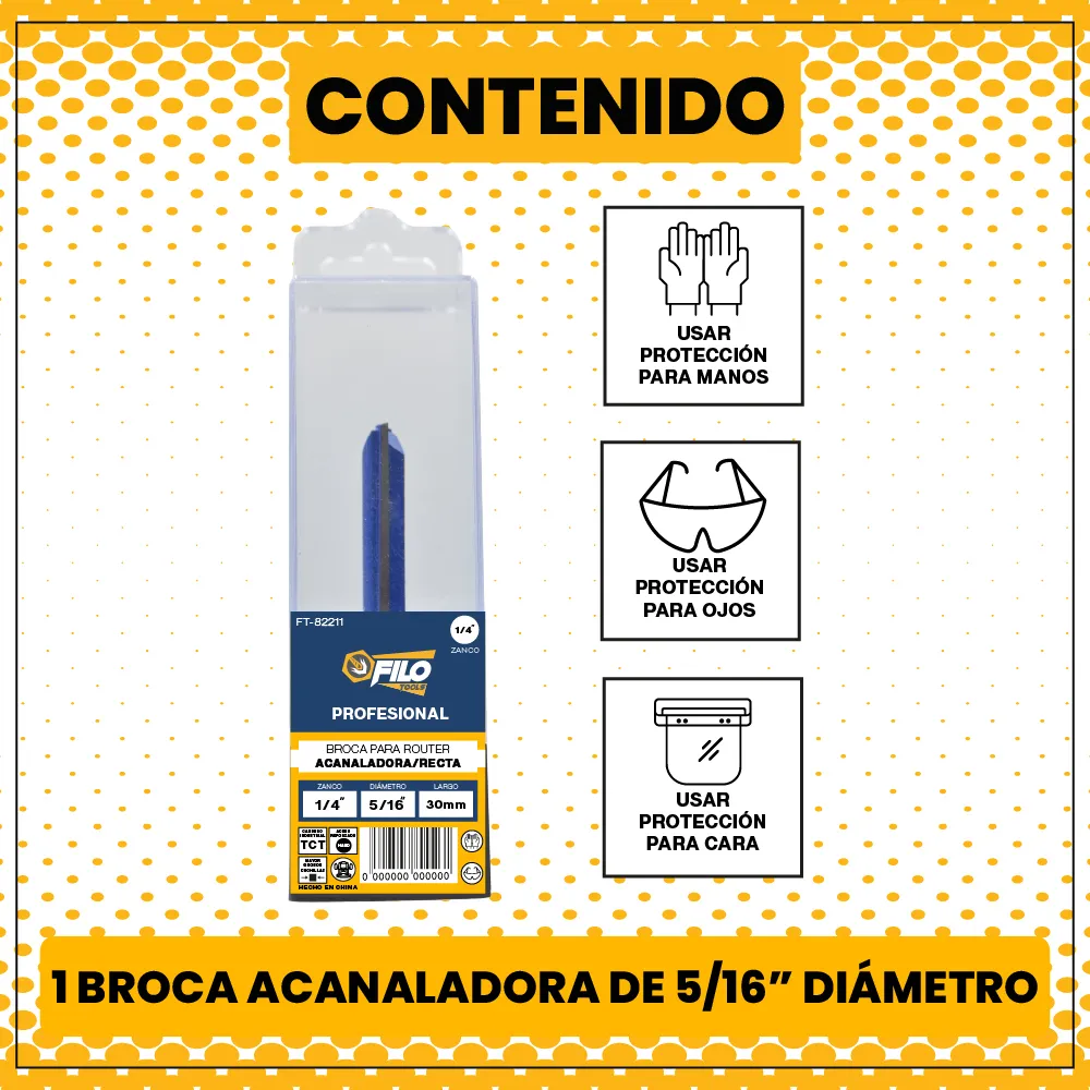 Broca Acanaladora Router Diámetro 5/16" Zanco 1/4" Corte 30 mm