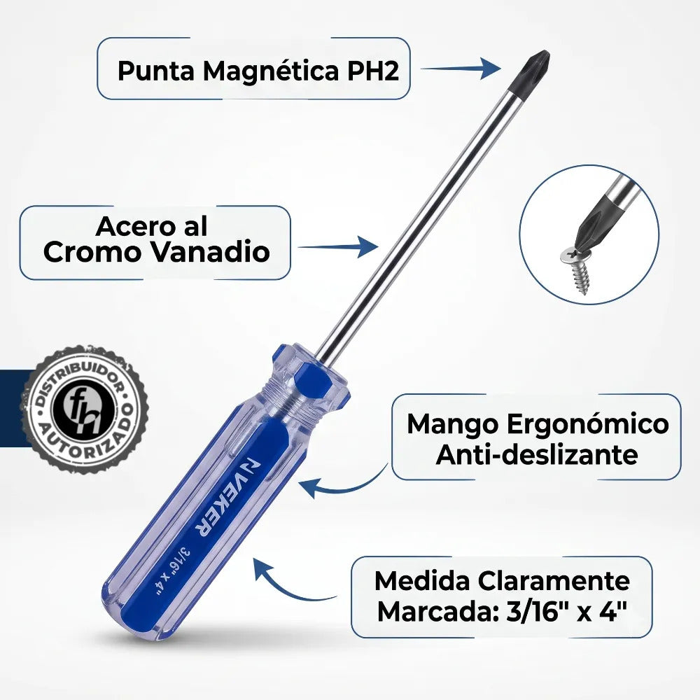 Desarmador De Cruz Magnético Mango PVC 3/16x4'' Veker 12212 Herramienta Multiusos Destornillador de Precisión Mango PVC Punta Magnética (Copia) (Copia) (Copia) (Copia) (Copia) (Copia)