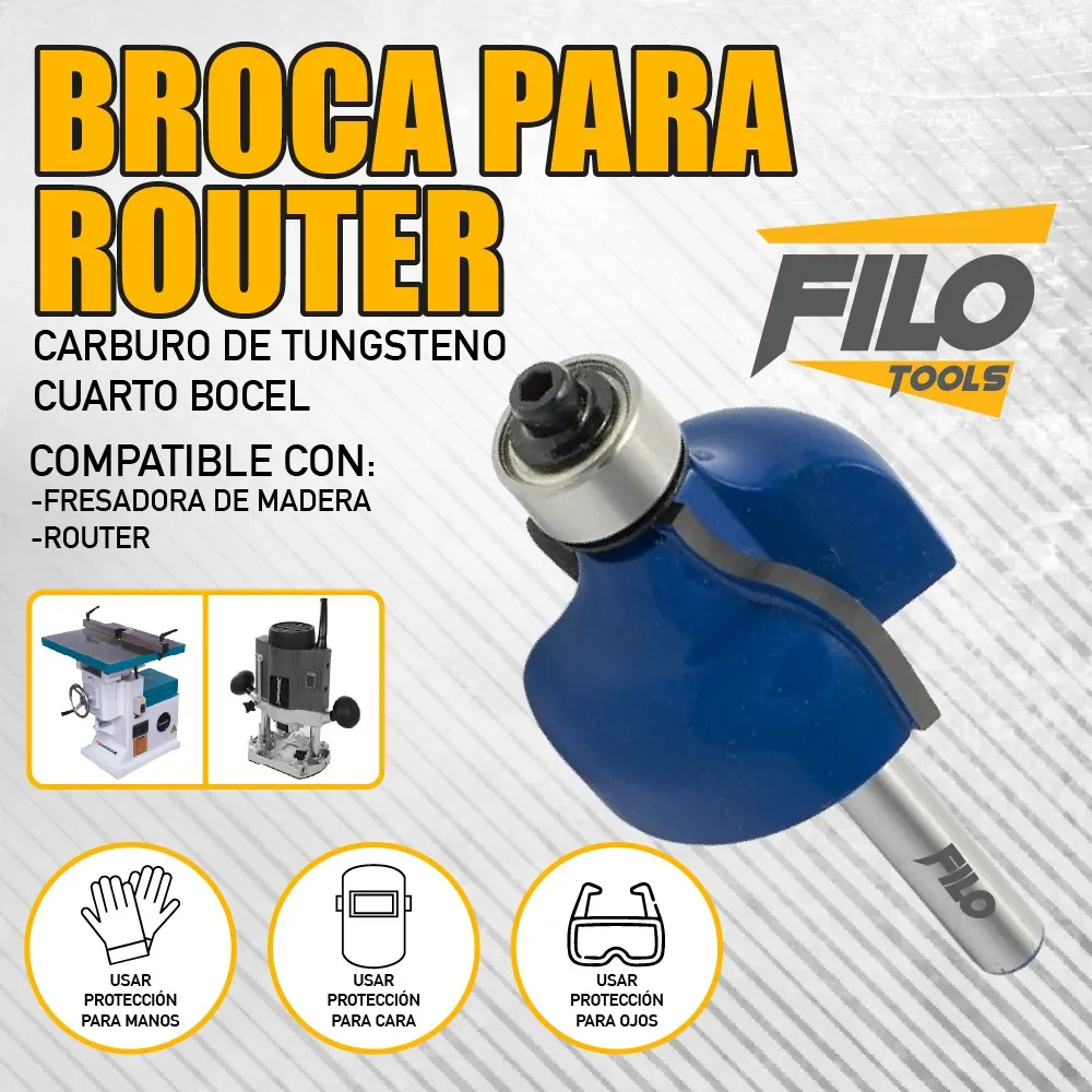 Broca Para Router 1 1/4'' Rebajadora de Madera Cuarto Bocel 1 Pieza