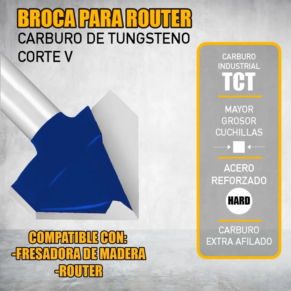 Broca Para Router 90° Rebajadora de Madera Corte V 1 Pieza