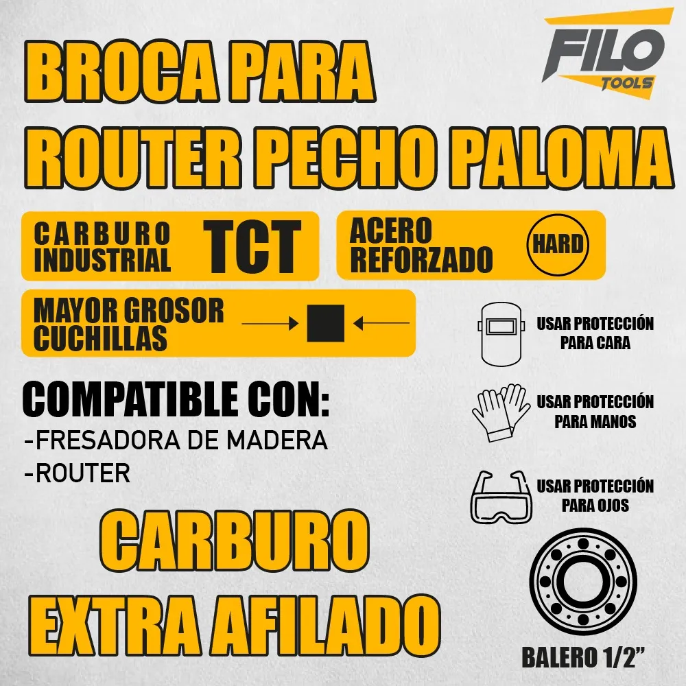 Set 3 Piezas Broca Para Router Rebajadora de Madera Pecho Paloma