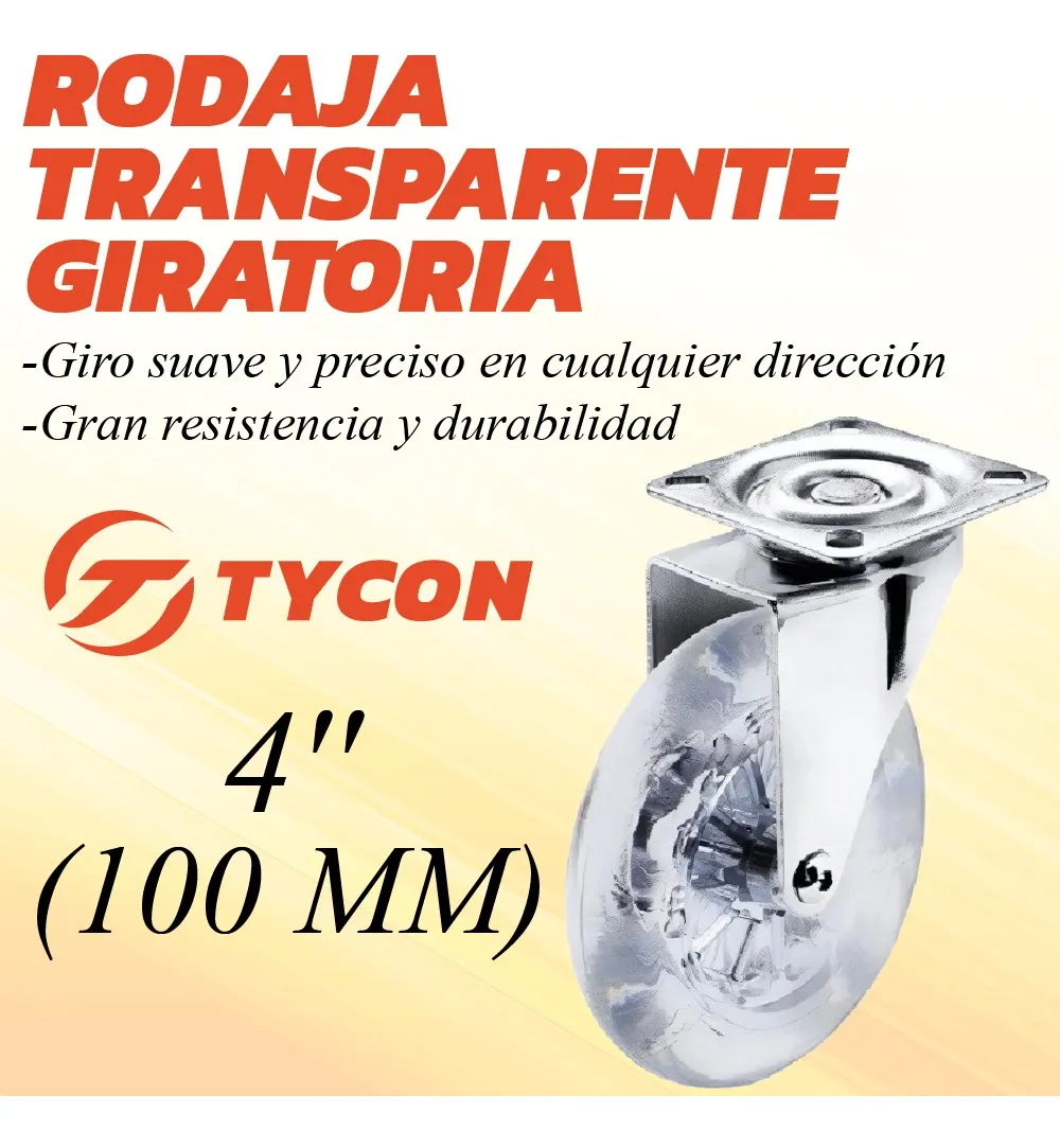 Rodaja Rueda Transparente 100 mm Con Placa Sin Freno 1 Pieza