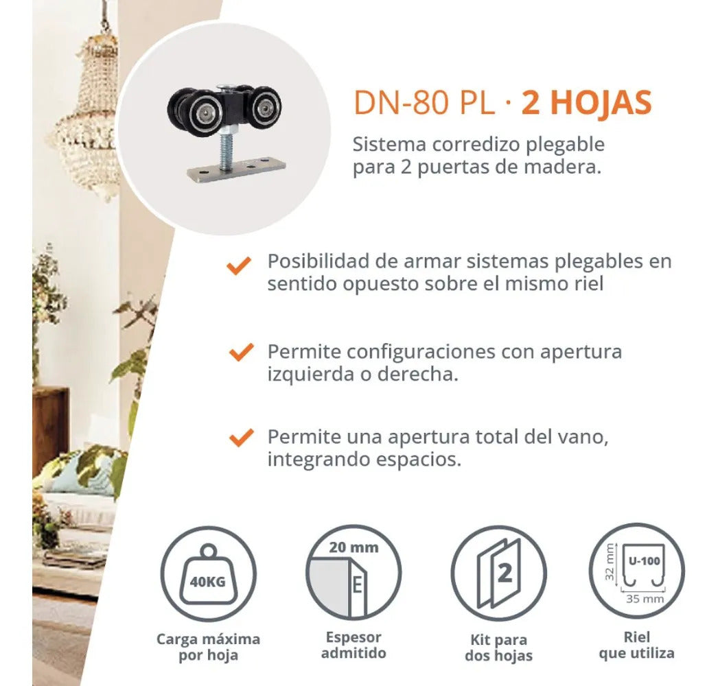 Sistema Dn80 Pl Para Puerta Closet Plegable 2 Hojas Ducasse