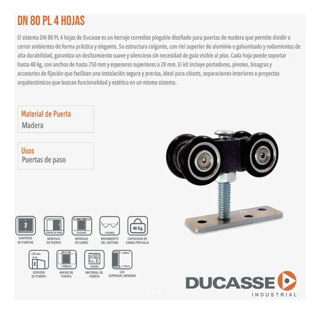 Sistema Dn80 Pl Para Puerta Closet Plegable 4 Hojas Ducasse