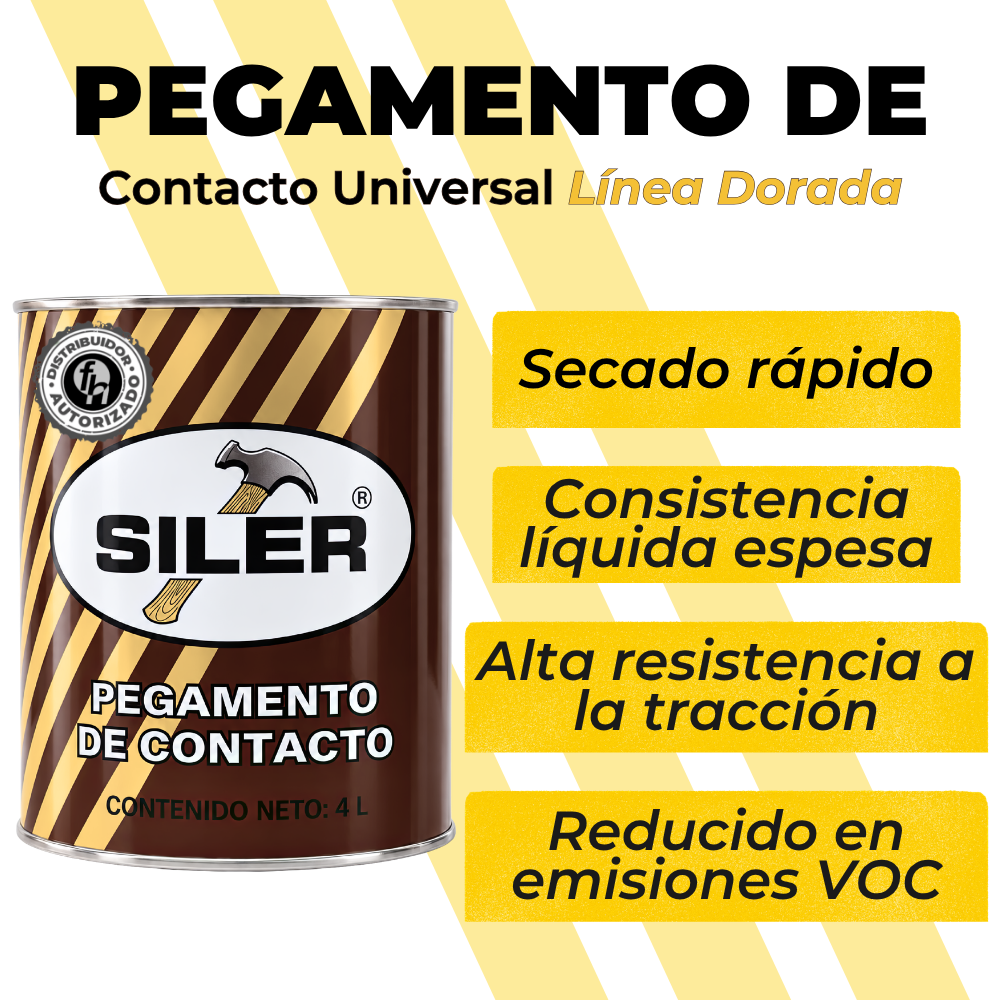 Pegamento Universal De Contacto Amarillo Siler Línea Dorada 4 Litros
