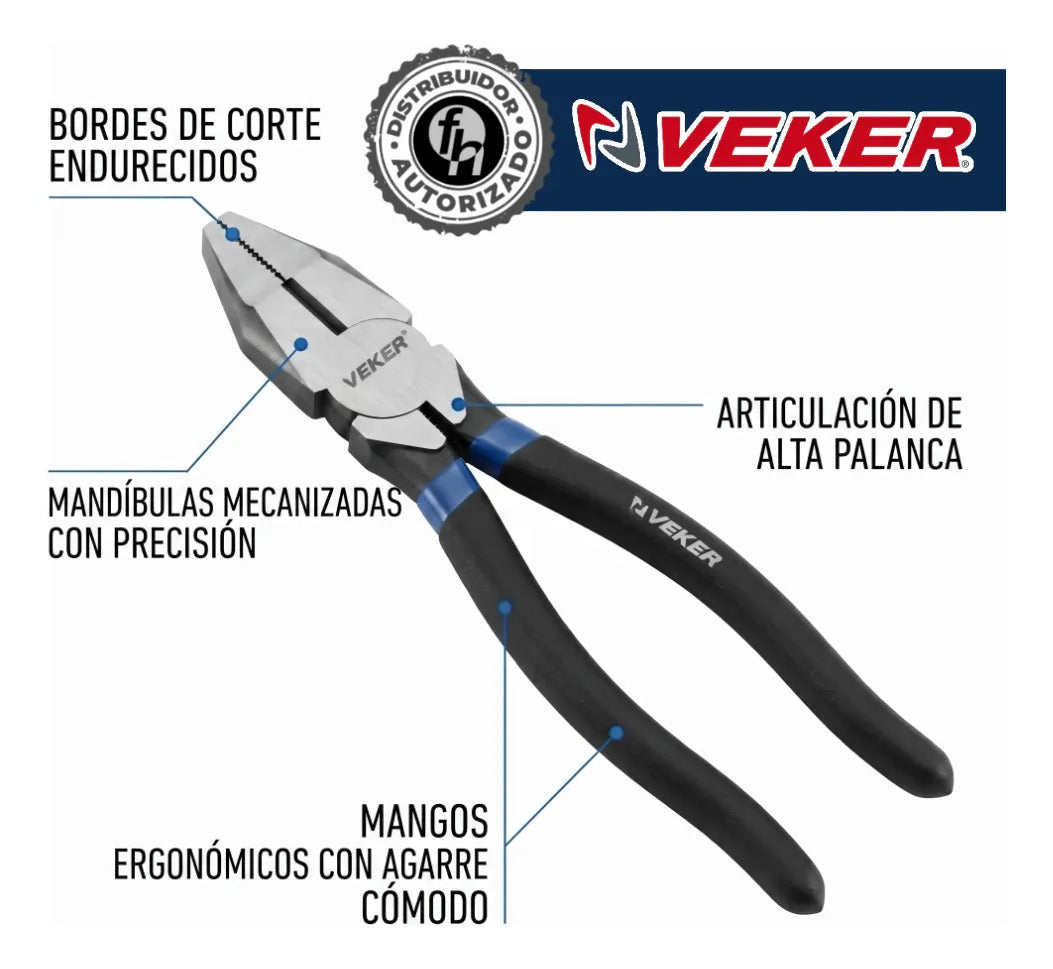 Pinza Profesional Electricista 9" Pulgadas Uso Rudo Veker 12678 Alicate