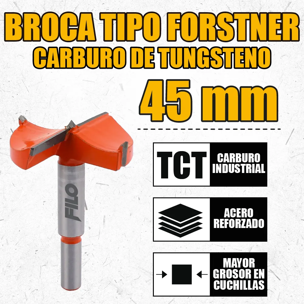 Broca Tipo Forstner Para Madera 45 mm Carburo De Tungsteno