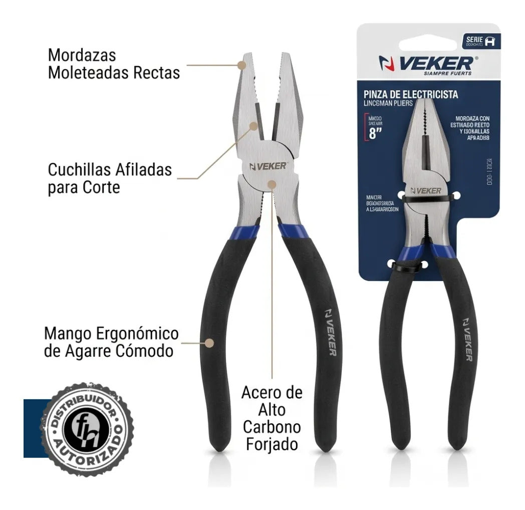 Pinza Electricista Con Pelacables Para Corte 8'' Veker 12674