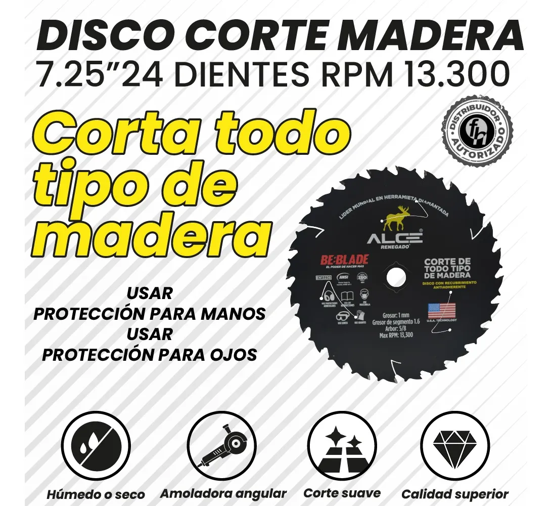 Disco Sierra Madera 7.25'' Renegado 24 Dientes 1 Pieza Negro