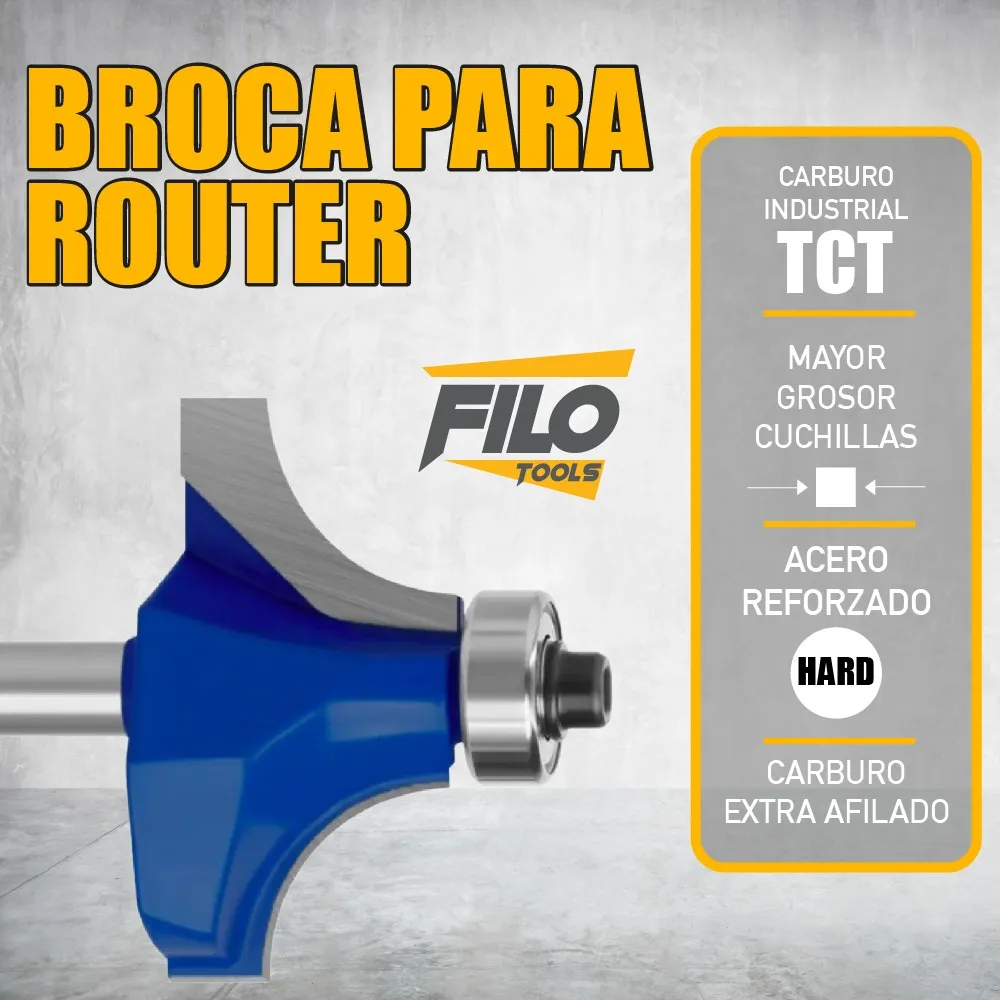 Broca Para Router 1 1/2'' Rebajadora de Madera Redondeadora 1 Pieza