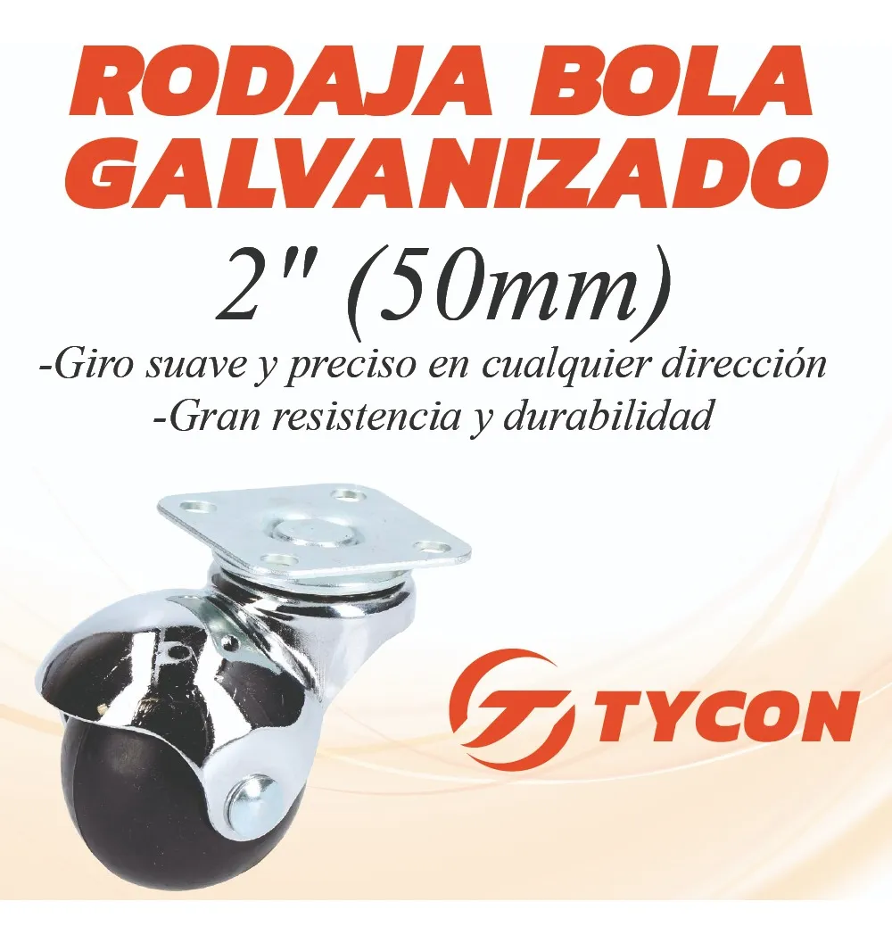 Rodaja Bola Giratoria 50 mm Con Placa Hule Negro