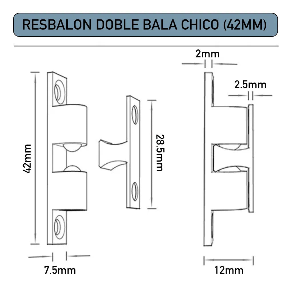 Resbalon Broche Doble Bala Puertas Chico 42 mm Negro 10 pzs Pestillo de Puerta de Gabinete Cierre de Doble Bola Rodillo de Tensión para Puertas de Gabinete, Armario y Muebles