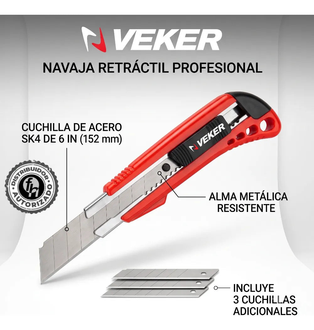4pzs Cutter Profesional 18mm 6pulg Reforzado Uso Rudo Veker 12195