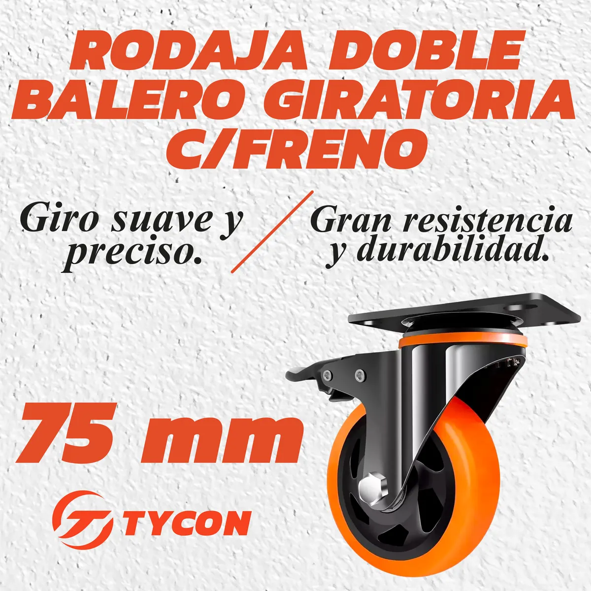Rodaja Giratoria Rueda 75 mm Doble Balero Con Freno Tycon Naranja