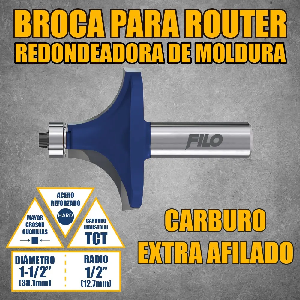 Broca Para Router 1 1/2'' Rebajadora de Madera con Moldura 1 Pieza