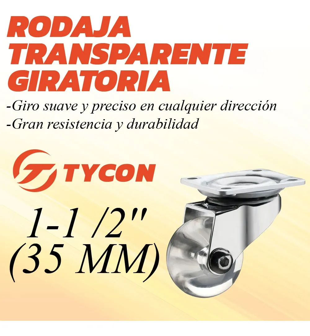 Rodaja Rueda Transparente 35 mm Con Placa Sin Freno 1 Pieza