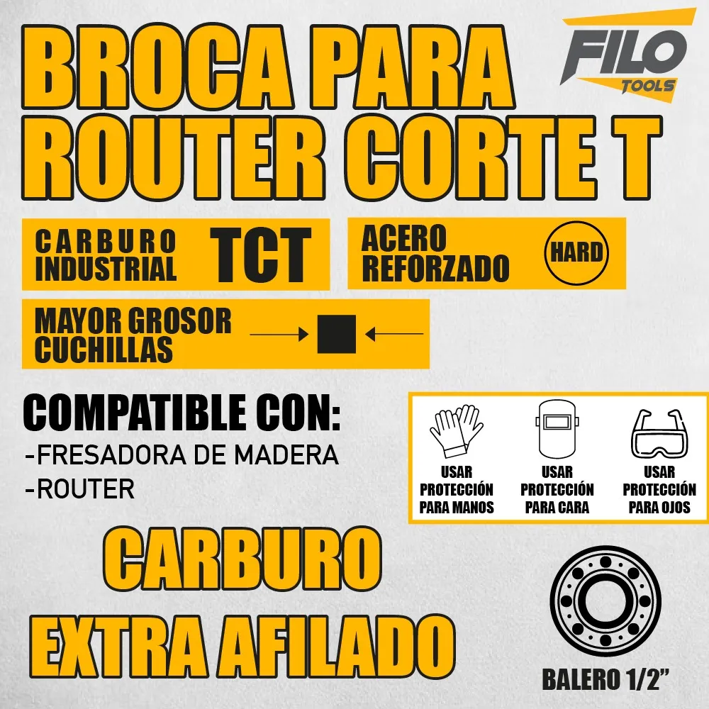 Set 3 Piezas Broca Para Router Rebajadora de Madera Corte T