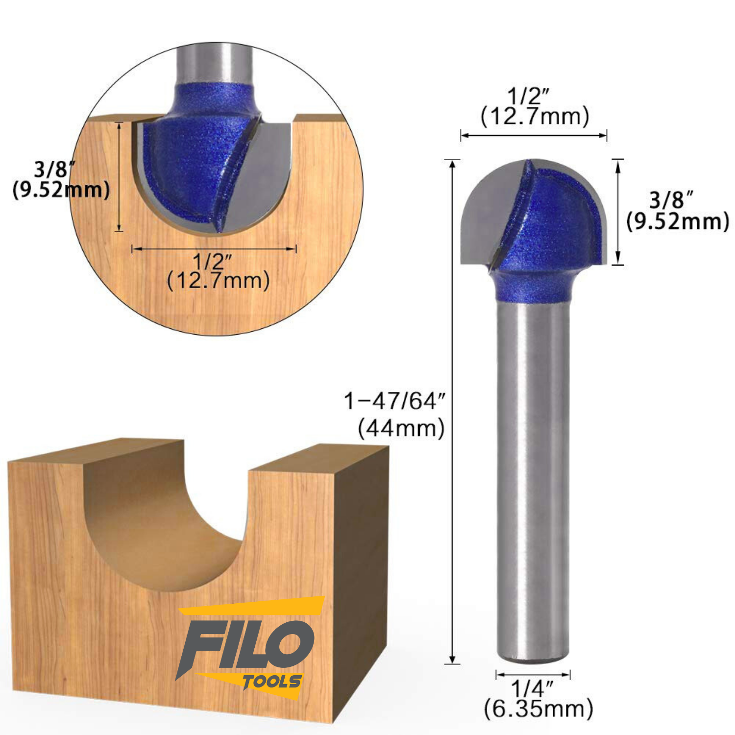 Broca Para Router Media Caña 1/2x1/4" Filo Tools