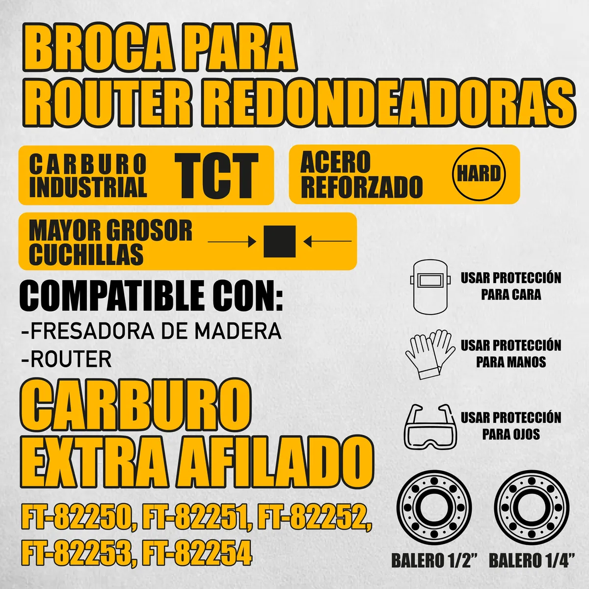 Set 5 Piezas Broca Para Router Rebajadora de Madera Redondeadora