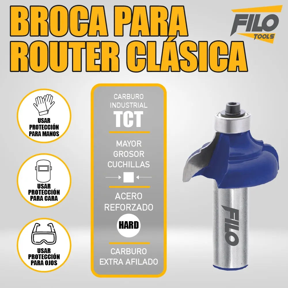Broca Para Router 1/2'' Rebajadora de Madera Corte Clásico 1 Pieza