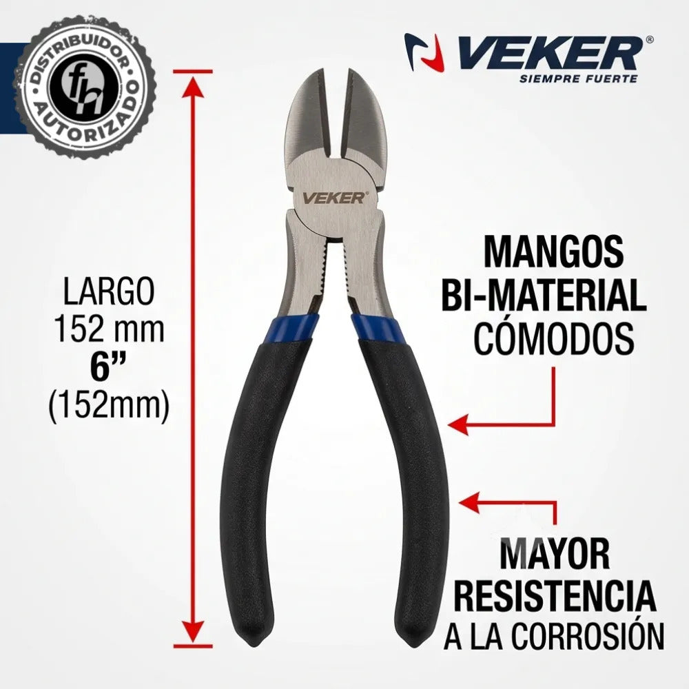 Pinza De Corte Diagonal Cables Y Alambres 6" Pulgadas Veker 12675 Alicate