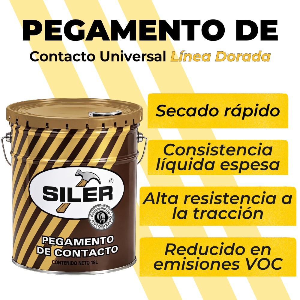 Pegamento Universal De Contacto Amarillo Siler Línea Dorada Cubeta 19 Litros
