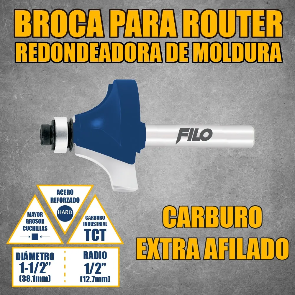 Broca Para Router 1 1/2'' Rebajadora de Madera con Moldura 1 Pieza