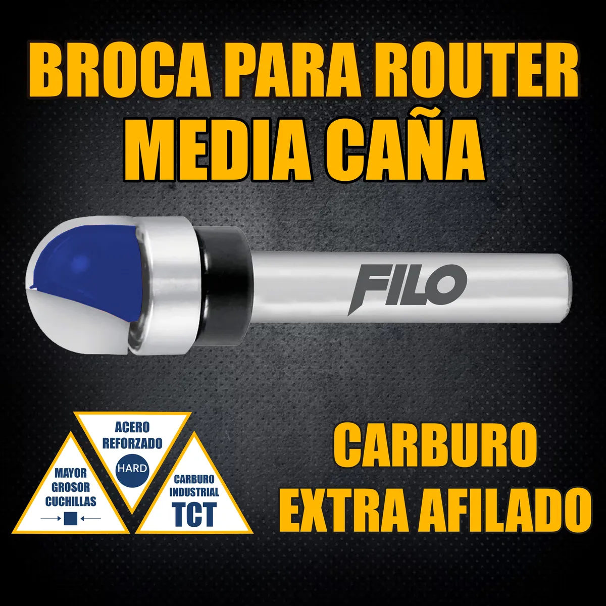 Set 3 Piezas Broca Para Router Rebajadora de Madera Media Caña