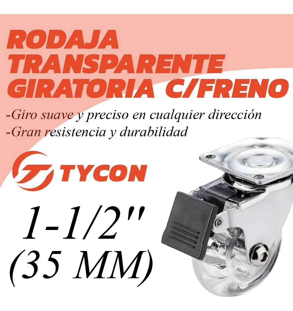 Rodaja Rueda Transparente 35 mm Con Placa Y Freno 1 Pieza