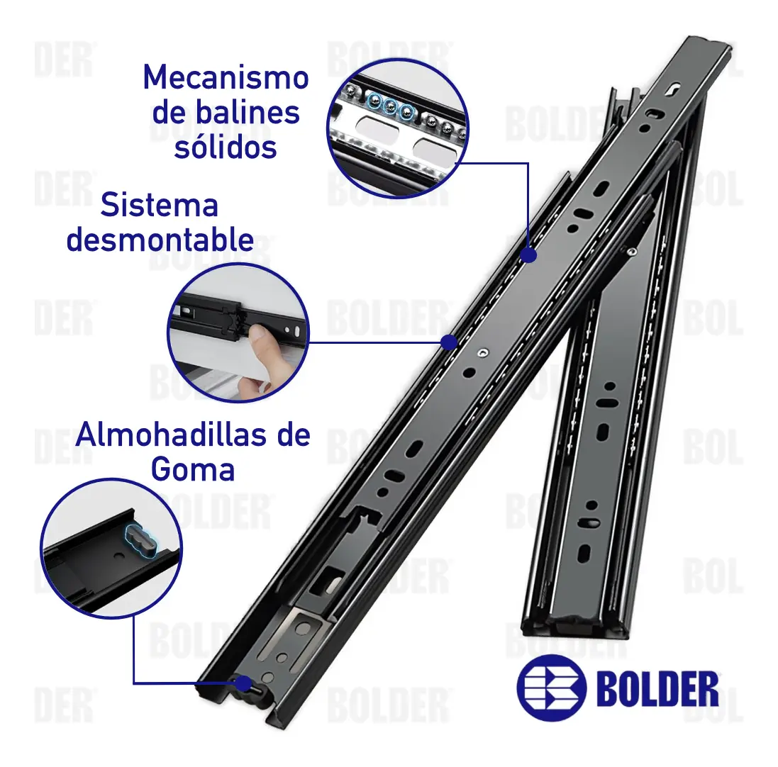 Corredera De Extensión Total 3.5 cm Negro Mate