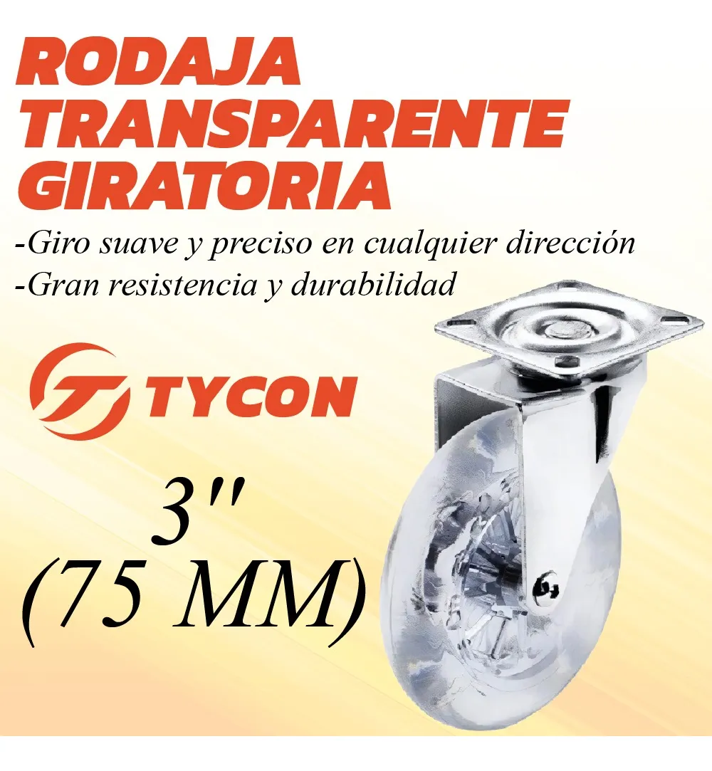 Rodaja Rueda Transparente 75 mm Con Placa Sin Freno 1 Pieza