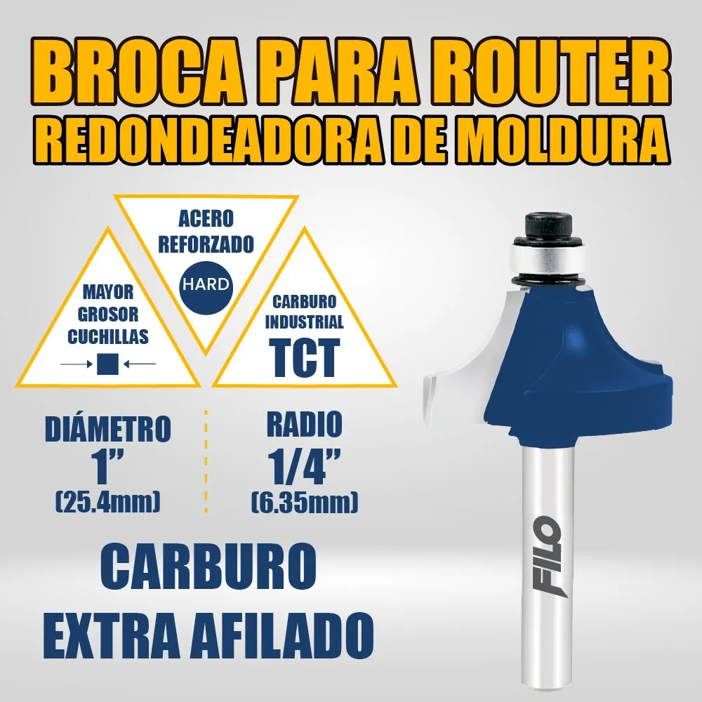 Broca Para Router 1'' Rebajadora de Madera con Moldura 1 Pieza