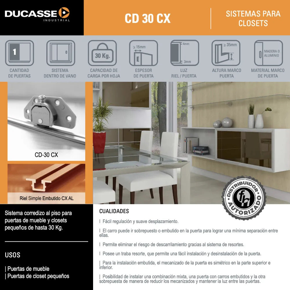 Sistema Cd 30 Cx Para Puertas Corredizas Muebles Kit Ducasse