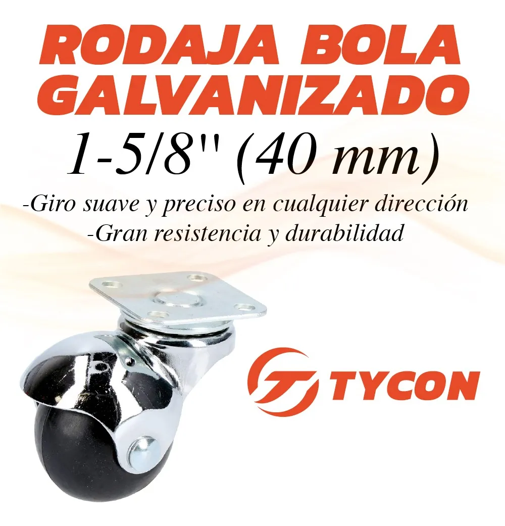 Rodaja Bola Giratoria 40 mm Con Placa 4 Piezas Hule Negro Mate