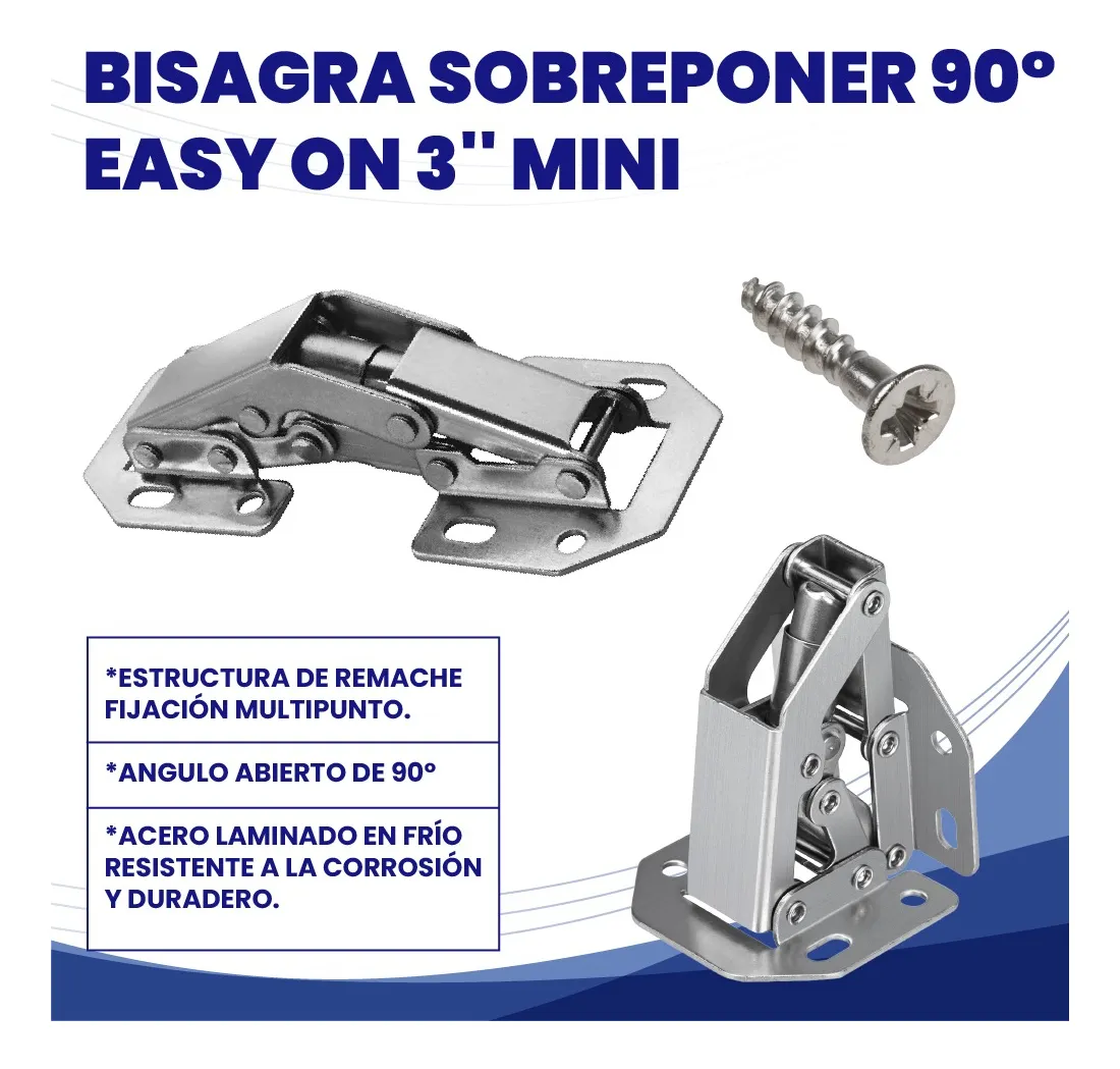 Bisagra Bidimensional Oculta Mini de Sobreponer 90° Ferrari  Easy On 10 Piezas