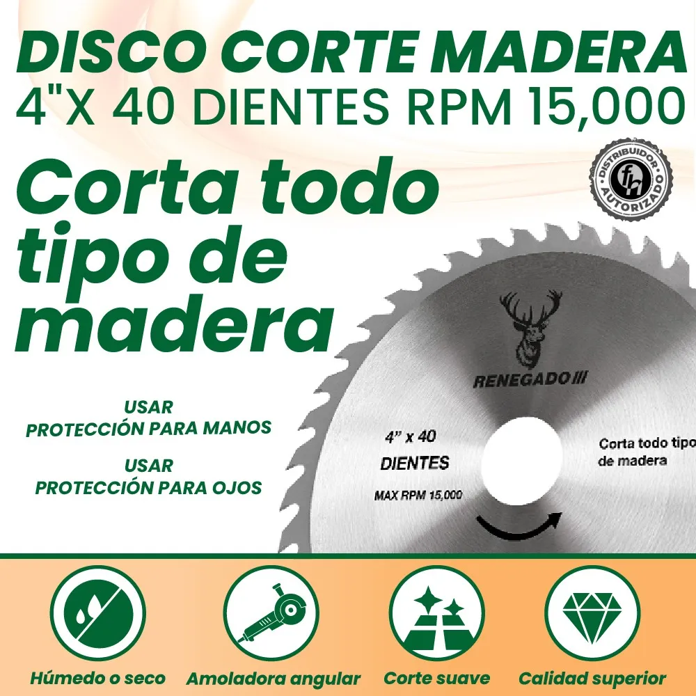 Disco Sierra Madera 4'' Renegado 40 Dientes 1 Pieza