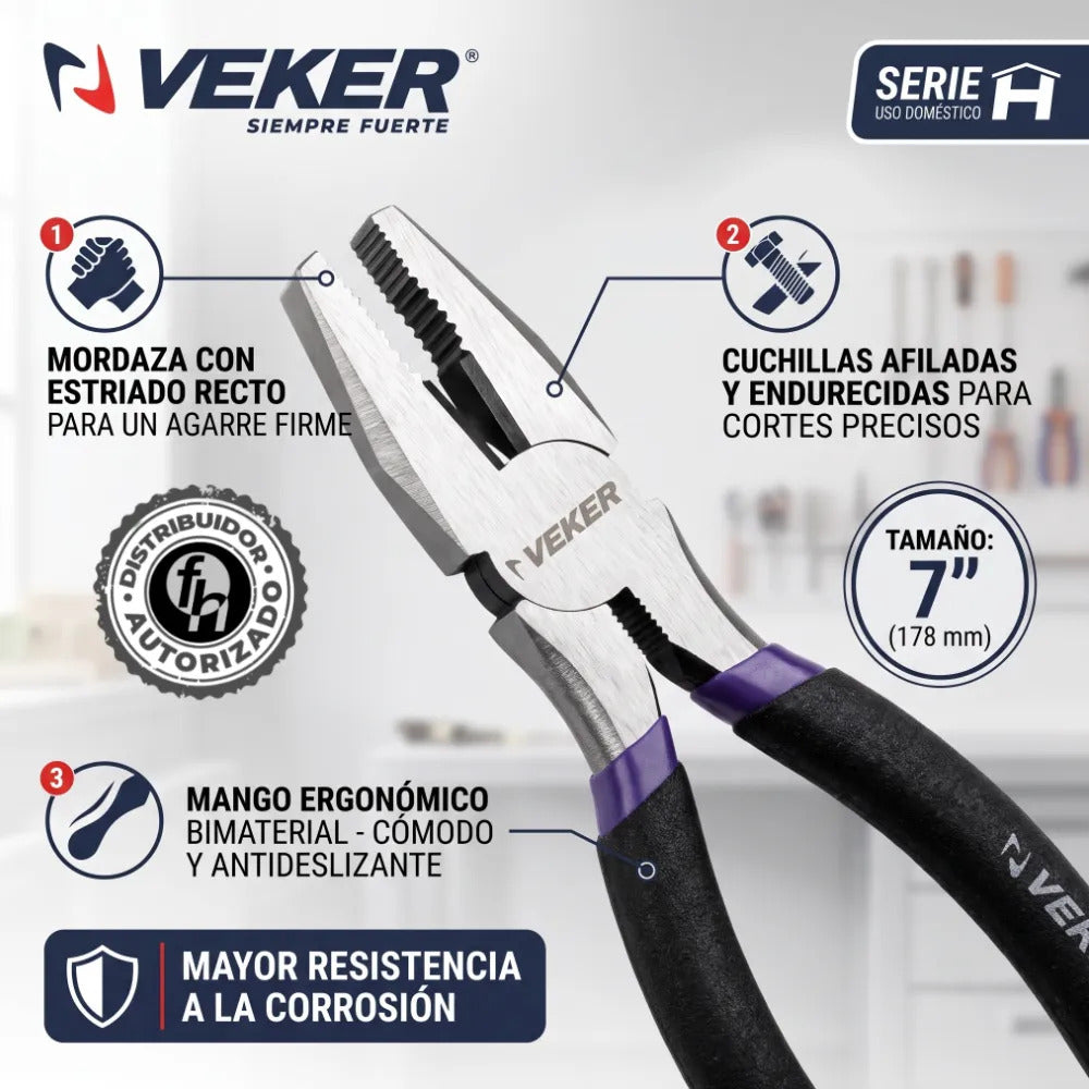 Pinza Electricista Con Pelacables Para Corte 7" Veker 12673