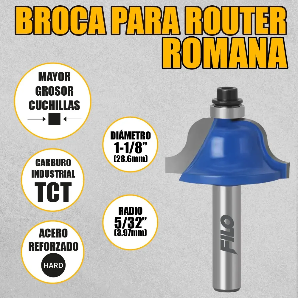 Broca Para Router 1 1/8'' Rebajadora de Madera Romana 1 Pieza