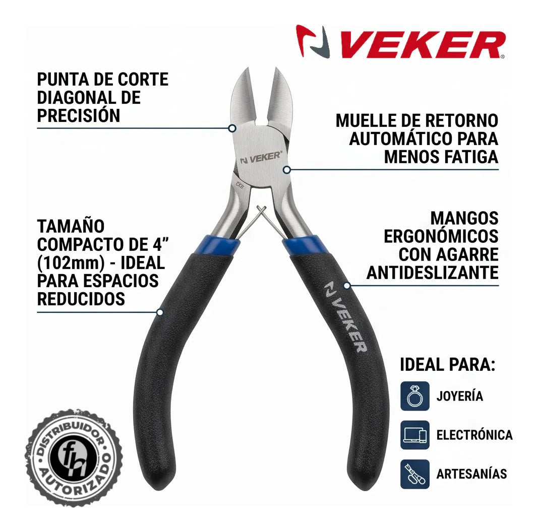 Mini Pinza De Corte Diagonal Precisión 4" Pulgadas Veker 12664 Alicate