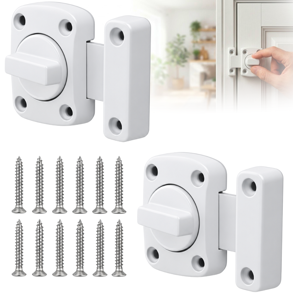 Pasador Cerrojo Giratorio De Seguridad Bidireccional 180° Blanco Con Tornillos