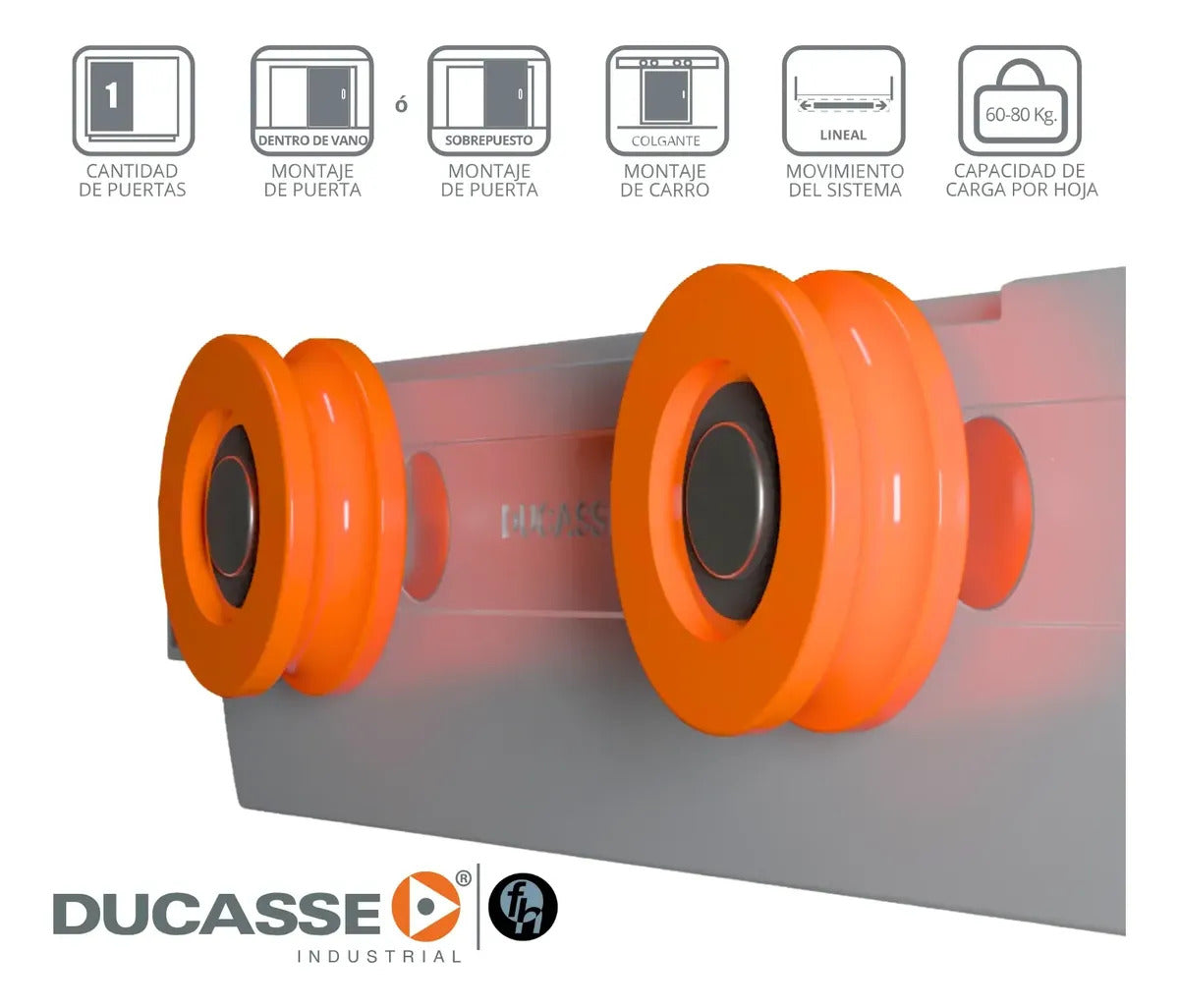 Sistema Carretilla Puertas De Vidrio D Slide 80 Kit Ducasse