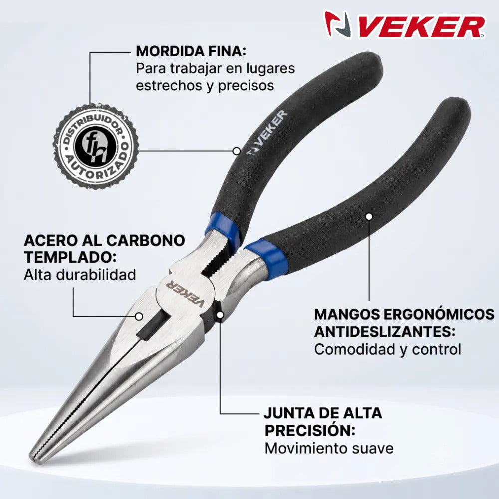 Pinza Punta Y Corte Multiusos Mango Aislado 7'' Veker 12671 Alicate De Punta